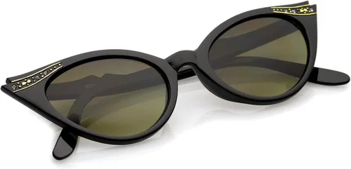 Vista 4 de Gafas de sol de ojo de gato con diamantes de imitación retro adornadas con lente ovalada, 2.008in