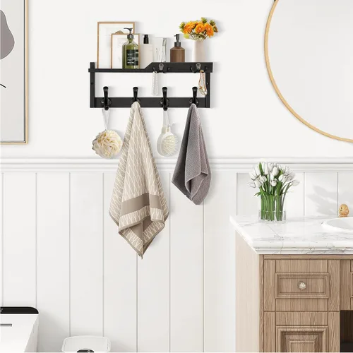 Vista 3 de dreampossible Perchero de pared con estante, perchero de pared con ganchos para llaves y soporte para correo, estante flotante de entrada de madera