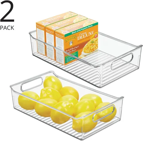 Vista 2 de mDesign Contenedores de almacenamiento de plástico para cocina o despensa con asas, organización en gabinete, refrigerador o congelador, contenedor