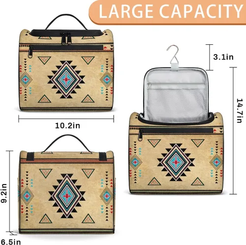 Vista 2 de Neceser de viaje para mujeres y hombres, étnico azteca, bolsa organizadora de cosméticos colgante, bolsa de maquillaje portátil resistente al agua