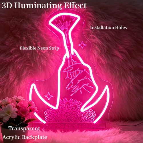 Vista 7 de Letrero de neón de maquillaje con luces LED de neón para decoración de pared, letrero iluminado para salón de belleza, fiesta de cumpleaños, club