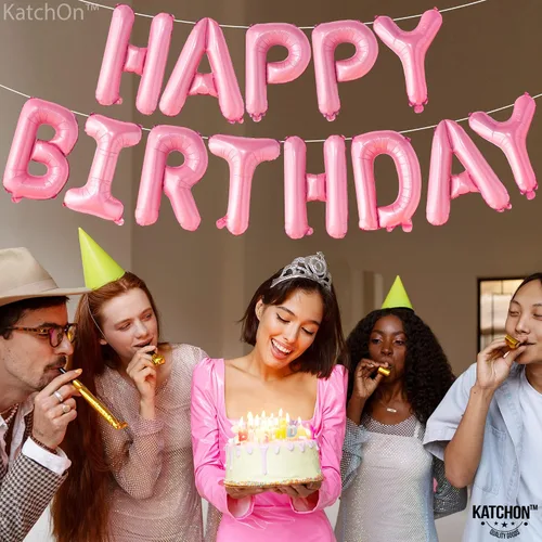 Vista 9 de KatchOn, Globos rosa intenso con el número 4 con pancarta de globos de feliz cumpleaños, 40 pulgadas, paquete de 2 globos de 4º cumpleaños