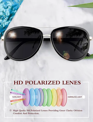 Vista 3 de BIRCEN Gafas de sol polarizadas para mujer con protección UV - Sombras retro espejadas con montura de acetato BC2001