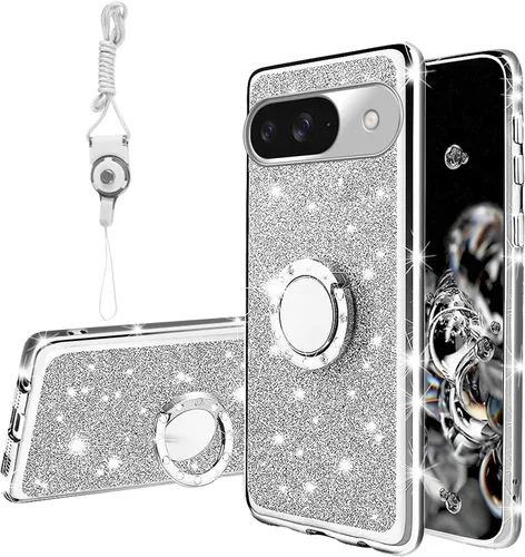 Vista 16 de Funda compatible con Google Pixel 6 Pro para mujer, con purpurina, suave, elegante, transparente, TPU de lujo, bonita funda protectora con correa