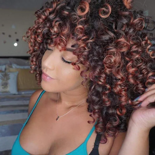 Vista 12 de YEAME Pelucas rizadas para mujeres negras, peluca rizada afro con flequillo, negro natural, resistente al calor, peluca completa de 15 pulgadas #1B