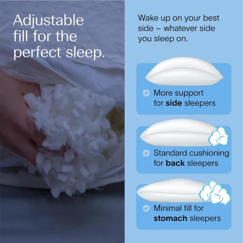 Vista 6 de DreamyBlue Almohada Luna • Loft ajustable, funda de lujo, espuma viscoelástica triturada • para dormir de espalda, de lado y de combinación •