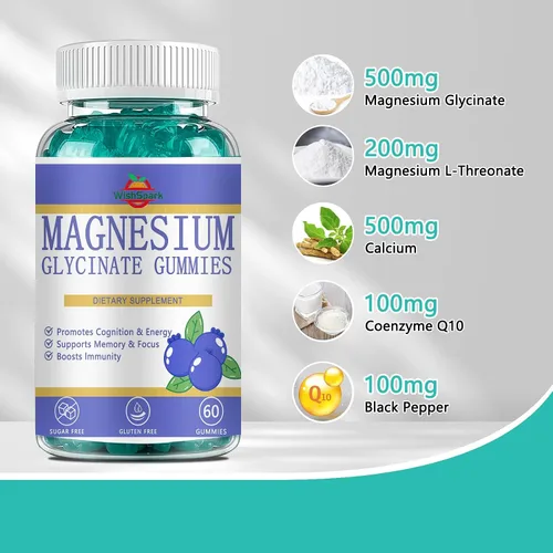Vista 2 de Gomitas de glicinato de magnesio, gomitas de magnesio premium, suplemento de glicinato de magnesio para relajación, alivio del estrés y sueño