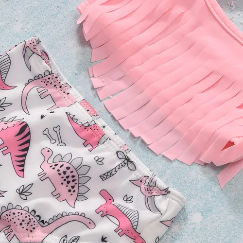 Vista 5 de Conjunto de traje de baño de dos piezas con borlas para bebés y niñas pequeñas