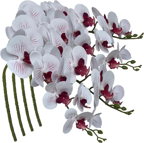 Vista 10 de FagusHome Phalaenopsis - Flores artificiales de 9 cabezas, 4 piezas de orquídeas artificiales de 42 pulgadas, plantas de tallo para decoración