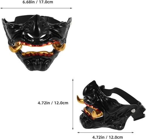 Vista 9 de Máscara de media cara japonesa Hannya Samurai Devil Prajna, accesorio de cosplay para decoración de fiesta de Halloween