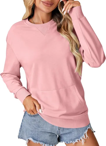 Vista 26 de OPOIPIN Suéter con bolsillo de manga larga y cuello redondo para mujer, estilo casual