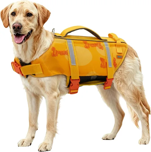 Vista 18 de EMUST Chalecos salvavidas para perros, chaleco flotante para canotaje con 2 Brillante rosa