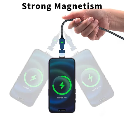 Vista 6 de Cable de carga magnético USB C de 100 W, rotación de 180°, cable de carga magnético 2 en 1 para teléfono [2 unidades, 4/6.6 pies], transferencia