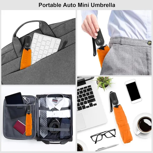 Vista 43 de LEAGERA Paraguas de viaje compacto para bolso, mango plano, impermeable para lluvia ligera