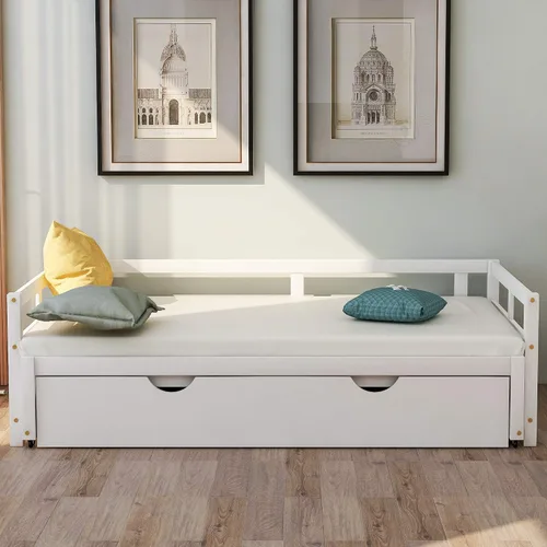 Vista 2 de Bellemave Sofá cama extensible con camas nido, marco de sofá cama de madera con nido extraíble, diseño de cama doble a king extensible para niños