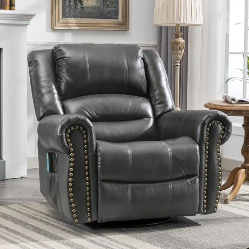 Vista 8 de MEETWARM Sillón reclinable giratorio de masaje con calor y vibración, mecedora manual mecedora, silla reclinable giratoria de 360° con control Gris