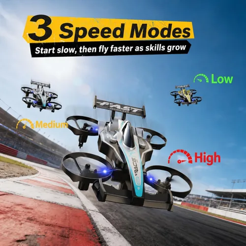 Vista 6 de DEERC HT35 Mini dron 2 en 1 para niños Auto de control remoto, giros de 360°, vuelo circular, despegue/aterrizaje con una tecla, modo sin cabeza