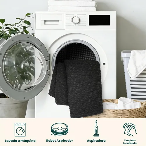 Vista 6 de KOZYFLY - Tapete para puerta de interior, lavable, pequeña, antideslizante, con respaldo de goma, felpudo de algodón para el hogar, color negro