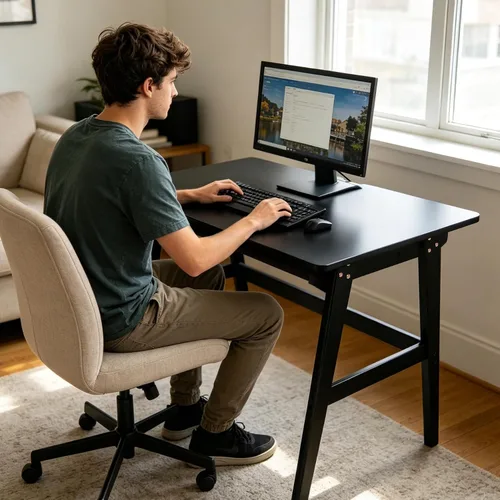 Vista 5 de Nnewvante Escritorio pequeño para computadora de 31.5 pulgadas con cajón, color negro