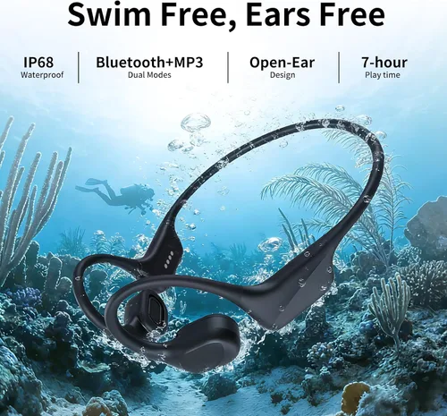 Vista 2 de Auriculares de natación de conducción ósea, IP68 impermeable reproductor MP3 incorporado memoria 32G, auriculares de natación subacuáticos