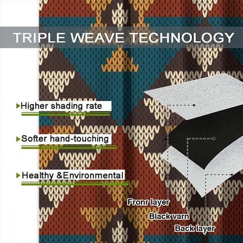 Vista 142 de Cortinas con patrón geométrico tribal, estilo suroeste, azteca, rústico, occidental, nativo americano, opacas, con bolsillo para barra, decoración