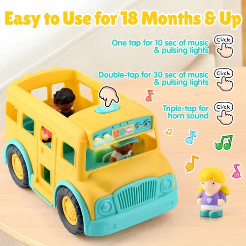 Vista 3 de PLAY Juguete musical amarillo del autobús escolar para niños pequeños