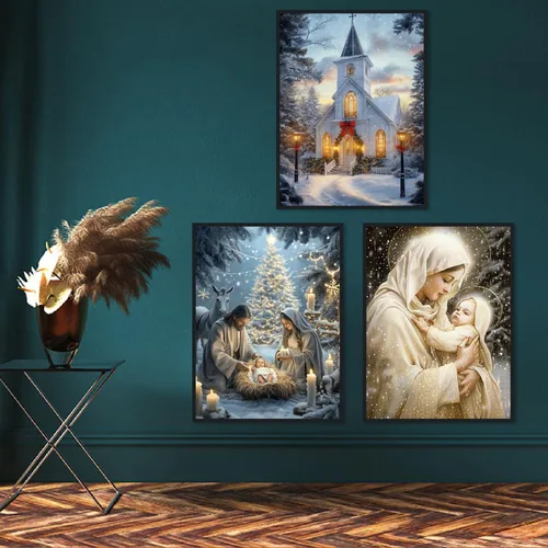 Vista 5 de NEGEKFKX Paquete de 3 kits de arte de diamantes de Jesús para adultos principiantes, kits de pintura de diamantes cristianos para adultos, taladro