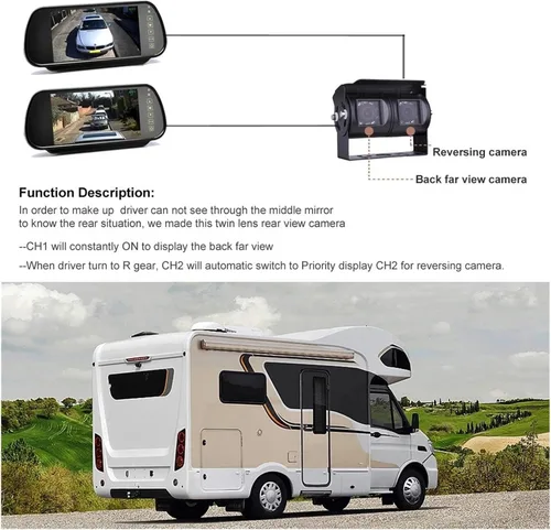 Vista 3 de Reversing Camera Car Rear View Camera System with 7 Inch Monitor Backup Camera Monitor Kit Dual Ccd Lens Reverse Camera Replacement for Suction Cup