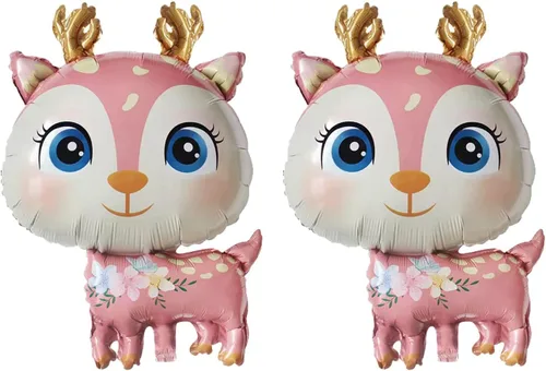 Vista 4 de 4 globos de animales del bosque, globos de dibujos animados en forma de ciervo para decoración de fiesta de cumpleaños de niños con temática