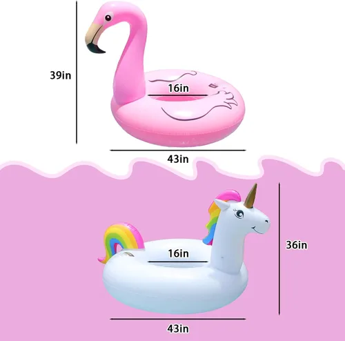 Vista 6 de PARENTSWELL Flotadores inflables de unicornio y flamenco de 43 pulgadas, paquete de 2 flotadores de tubo de piscina con 2 bolas de playa, tubos