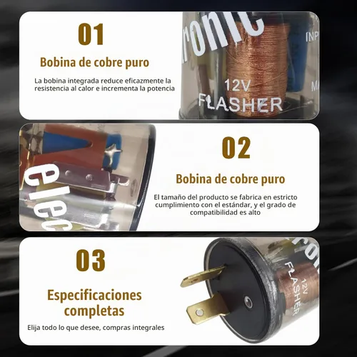 Vista 6 de 2 piezas de relé intermitente de 2 pines para auto, 20A 12V, carcasa redonda transparente, relé intermitente rápido, indicador de señal de giro LED