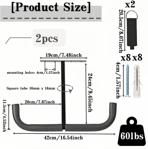 Vista 2 de Ganchos de almacenamiento de garaje, estante de techo doble resistente para escaleras de madera, bicicletas, neumáticos y otros artículos