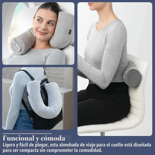Vista 4 de Brookstone Free Form Almohada de Viaje - Almohada de Cuello de Viaje de Espuma Viscoelástica Ligera y Flexible para Dormir, Automóvil, Avión y Gris