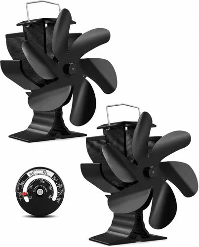 Vista 9 de HIDALIFE Ventilador de estufa de leña de 6 aspas con potencia de calor, ventilador para chimenea, soplador térmico con termómetro magnético