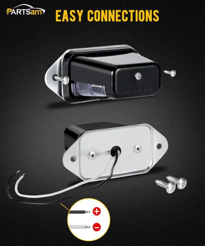Vista 5 de Partsam Luz de matrícula LED impermeable de 12V CC con luz para placa de licencia, soporte con orificio de drenaje, carcasa de ABS, lente de PC