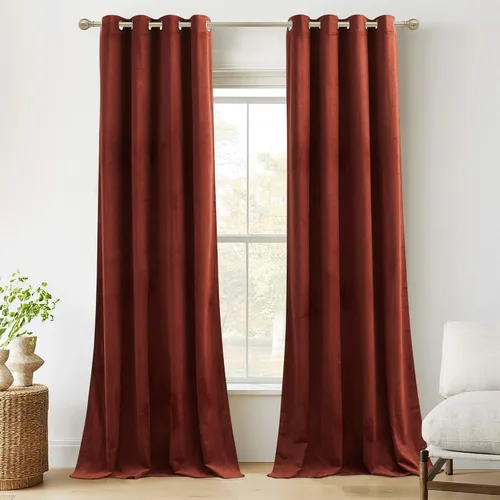 Vista 36 de RYB HOME Cortinas de terciopelo 100% opacas para sala de estar, cortinas de guardería con bloqueo de luz, 2 paneles, cortinas de ventana con Beige