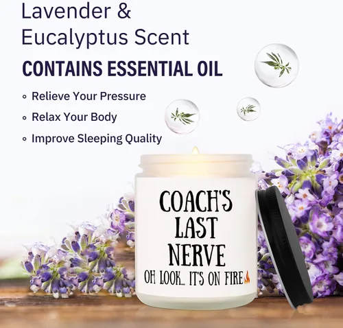 Vista 3 de Niyewsor Regalos de entrenador de fútbol, vela de cera de soja perfumada a lavanda, el mejor regalo de entrenador del equipo de baloncesto/béisbol
