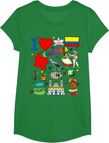 Vista 41 de Camiseta con diseño de bandera y mapa de I Love Colombia dibujada a mano