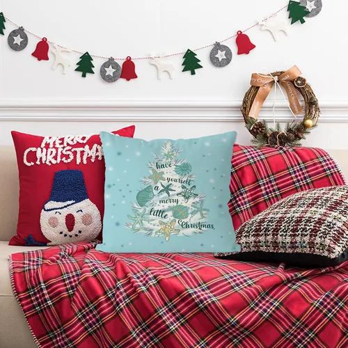 Vista 4 de GAGEC Fundas de almohada de Navidad de 18x18 pulgadas con diseño de estrella de mar, fundas de almohada decorativas de estilo granja, fundas de 18.0