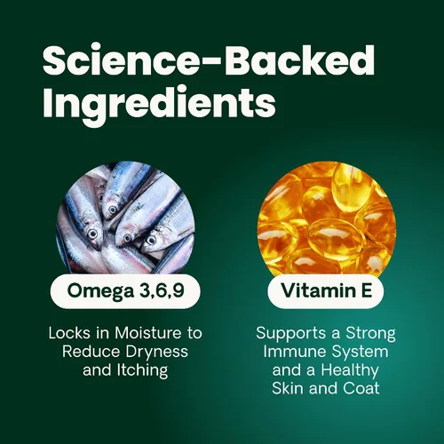 Vista 5 de VetriScience Masticables saludables para piel y pelaje, suplemento de aceite de salmón Omega-3 Derma Strength para perros, masticables Omega