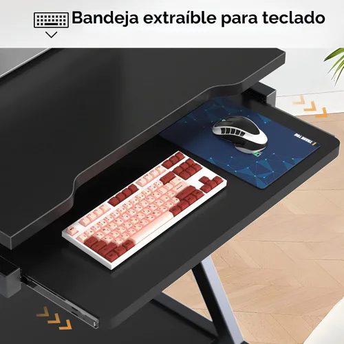 Vista 5 de sogesfurniture Escritorio para computadora móvil con bandeja extraíble para Negro