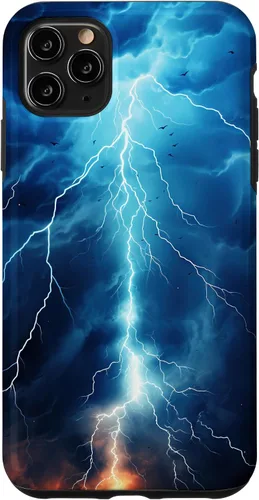 Vista 13 de iPhone 13 Pro Max Cool Blue Lightning Bolt Storm Funda de arte gráfico Wild Nature Sky