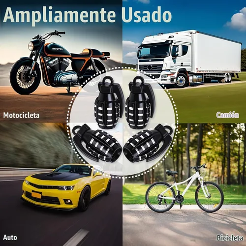 Vista 7 de 4 tapas de válvula de neumático, cubiertas universales de válvula de neumático de aleación de aluminio para automóviles, camiones, SUV, Negro