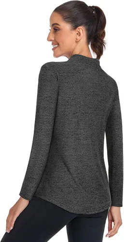 Vista 2 de Misyula - Camisetas de golf para mujer, con protección solar, de secado rápido, con cremallera de 14, para tenis, running y entrenamiento