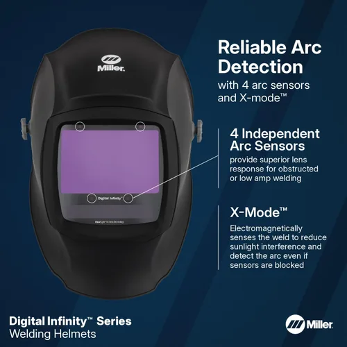 Vista 7 de Miller Digital Infinity™, ClearLight 4X - Auto Darkening Welding Helmet for Men with Light State and 4 Arc Sensors - Lightweight Welding Hood