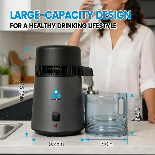 Vista 4 de DC HOUSE 1 Gallon Water Distiller Machine, 750W 4L Pure Distilled Water Maker Machine with Container for Home Countertop Table Desktop, Drinking