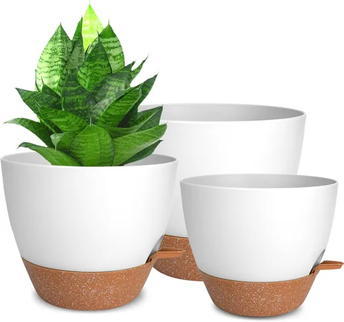 Vista 16 de Vanslogreen Macetas Paquete de 5, Macetas de 7/6.5/6/5.5/5 Pulgadas de Riego Automático con Agujeros de Drenaje para Plantas de Interior, Macetas