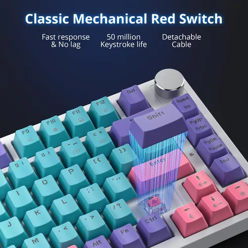 Vista 5 de Junta de teclado 75% montada con almohadillas absorbentes de sonido, teclado mecánico RGB compacto de 82 teclas para juegos, enchufe de intercambio