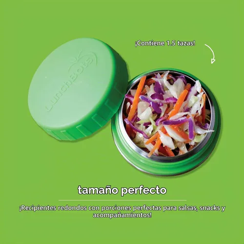 Vista 2 de LunchBots recipientes redondos a prueba de derrames, de 4 oz. Frasco inoxidable contenedor de refrigerios., juego de 2, Verde