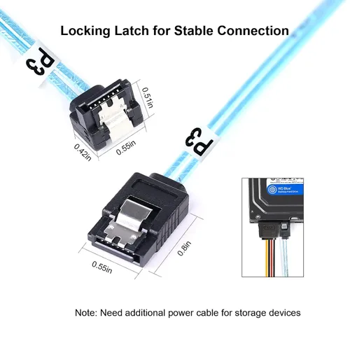 Vista 2 de ADCAUDX Cable SATA-III: 1.6 ft, paquete de 5 cables de datos SATA de 90 grados en ángulo recto a ángulo de 6 Gbps para disco duro, computadora, SDD